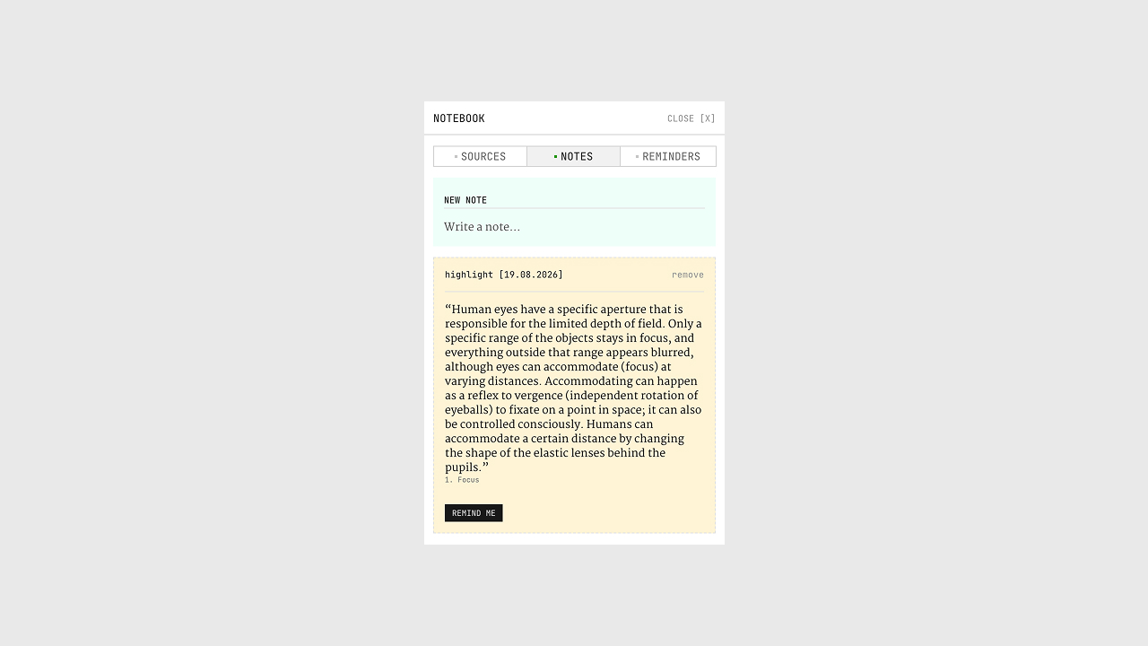 Notes and reminders tabs