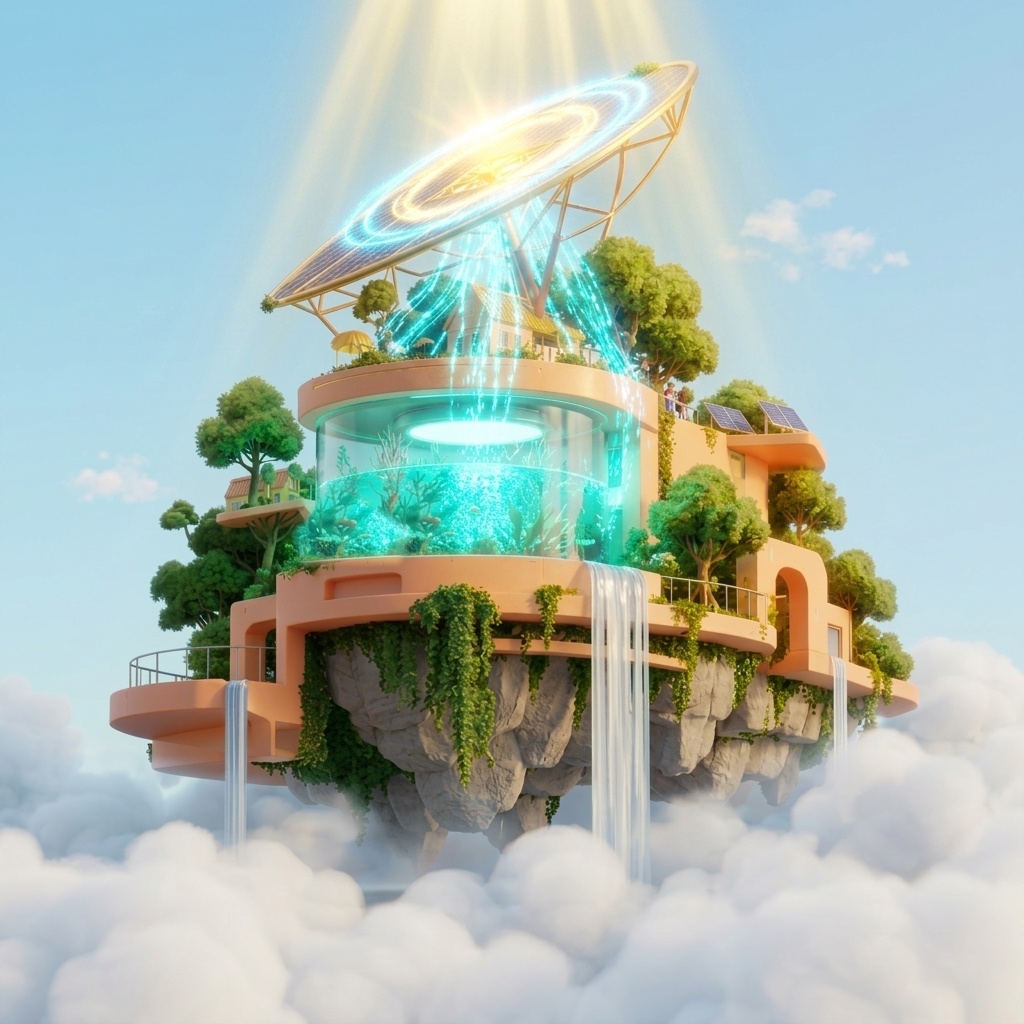Cyluma 3D Floating Biome with Waterfall